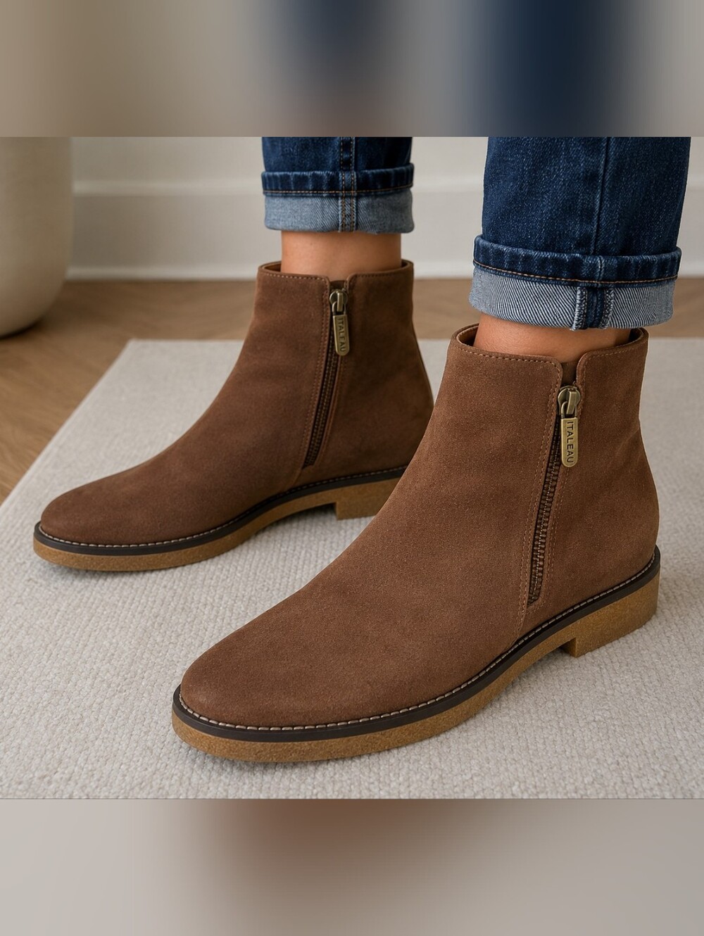 ITALEAU Foliana Waterproof Suede Ankle Boots Velour Nut EU 40.5 US 10 NIB Italy